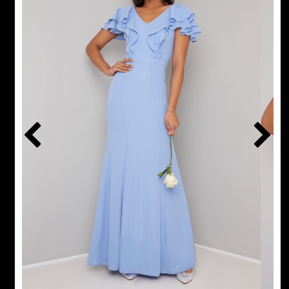 Blue Ruffled Chi Chi London Kerry Maxi Dress